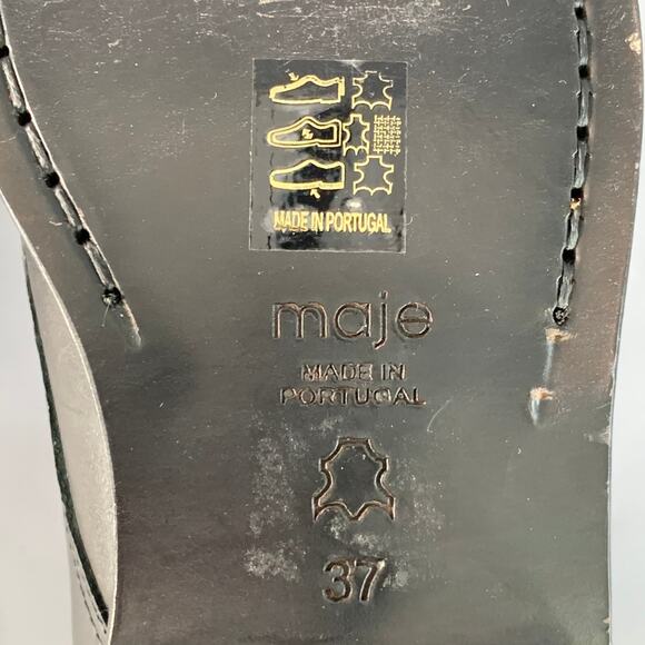 MAJE Size 7 Black Studded Leather Wrap Around Lace-Up Ankle Boots - Picture 9 of 10